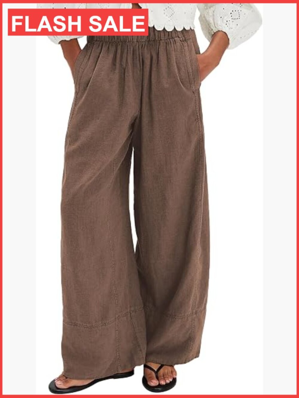 Wide Leg Linen Pants High Waist Casual Palazzo Trousers with Pockets